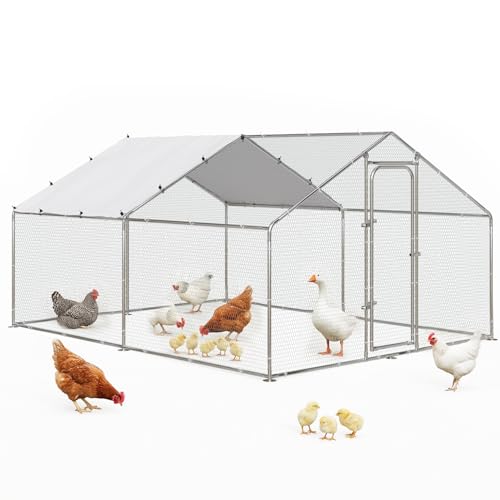 Image of LEMBERI Metal Chicken Runs for Yard, Spire-roof Large Walk in Chicken coop cage for Outside,Galvanized Rabbits Duck Run and coops,Chicken Pen with Waterproof Cover for Outdoor,Backyard and Farm