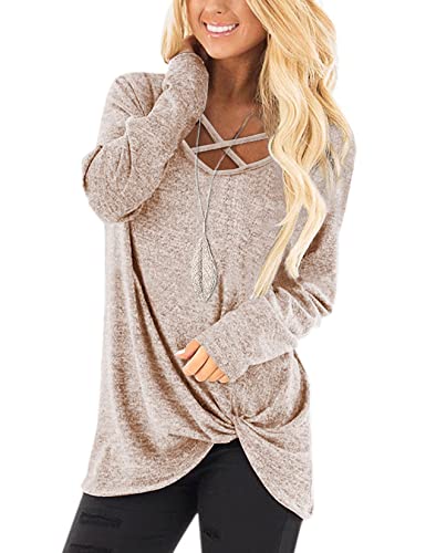 NIASHOT Womens Long Sleeves Tops V Neck Casual Fall Sweaters Shirts