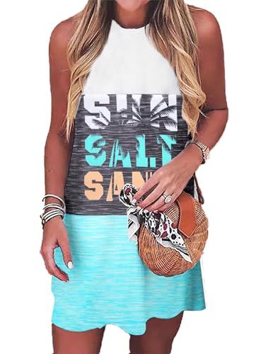 Image of MYHALF Summer Tank Dress for Women Sleeveless Beach Vacation Sundress Short Coconut Tree Sun Dress Casual Coverup