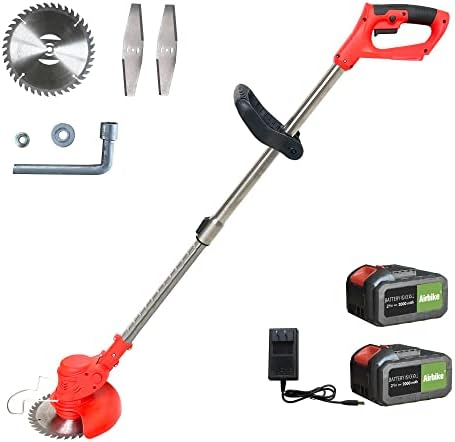Airbike Weed Wacker Weed Eater Brush Cutter Edger Lawn Tool, Powerful, Lightweight, for Lawn, Yard, Garden, Shrub Trimming and Pruning (Red Tool w/ 2 Batteries)