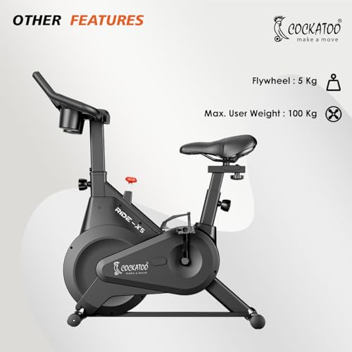Image of Cockatoo Ride-X5 5Kg Fly Wheel Spin Bike, Exercise Cycle For Home With Adjustable Resistance & Gym Cycle For Home Workout|Max Weight Capacity: 100 KG(Black)