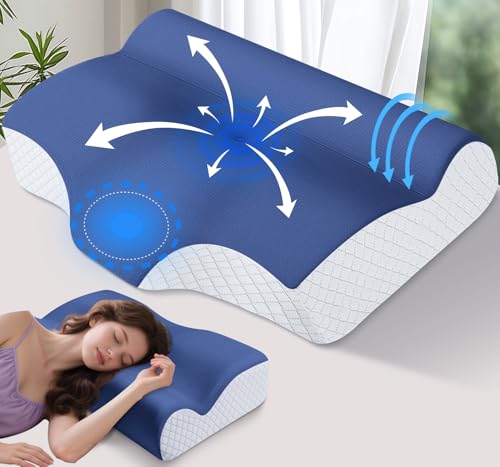 Orthopedic Cervical Memory Foam Pillow for Neck & Shoulder Pain Relief - Contour Neck Support with Neck Roll, Ergonomic Dual-Height for Side/Back Sleepers, Cooling Washable Cover - 100-Night Trial