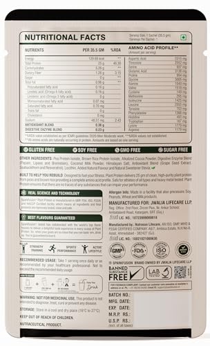 Image of Sparkfusion Plant Protein Powder Isolated Pea & Brown Rice Protein | 25g Protein per Sachet | 5.5g BCAA | Vegan, Gluten Free & Sugar Free | Triple Chocolate Flavour | Pack of 10 Sachets