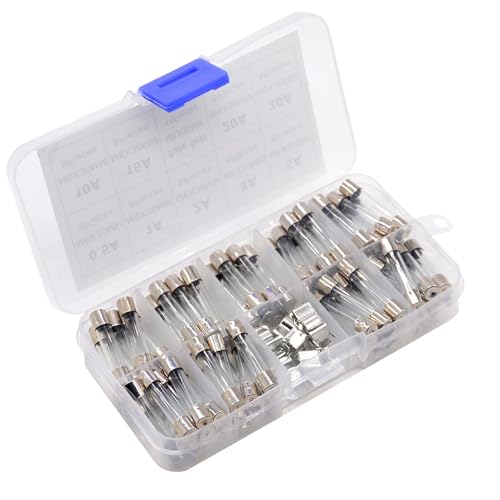 DollaTek 6x30mm Glasröhrensicherungen - 72 Stück, 8 verschiedene Ampere-Werte, Hartplastik und Glas, Quick Blow Car Glasröhren Sicherungen Assorted Kit