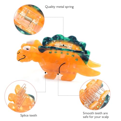 Cute Dinosaur Claw Hair Clips,Orange Nonslip Hair Clamps,Animal Acetate Hair Clips for Woman Girls Thick Thin Hair