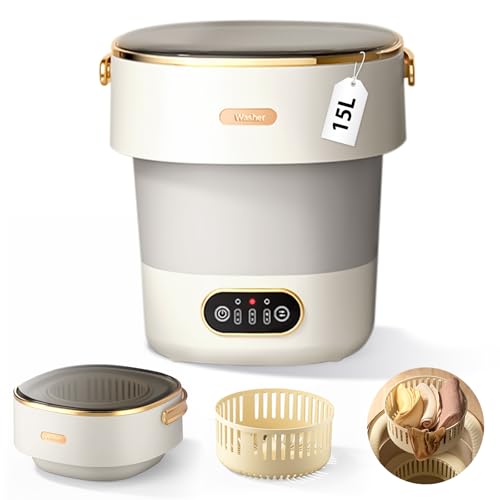 El Mejor Listado de lavadora de ropa AMONIDA del mes. 43 Lavadora portátil de 15 litros mejorada con cesta giratoria mini lavadora para ropa de bebé, viajes, adecuada para dormitorios, apartamentos, hoteles (gris)