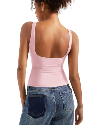 SUUKSESS Women Padded Open Back Boat Neck Tank Tops Double Lined Basic Shirts