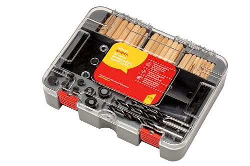 Amtech - Dowel Jig Kit for Woodworking and Home DIY Durable Joints and Consistent Alignment Adjustable Handheld Dowel Jig for Various Wood Thicknesses Easy to Use (84pcs)