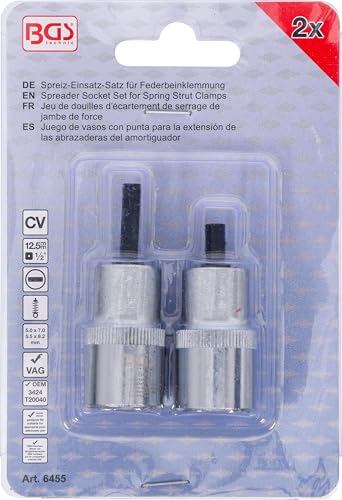 BGS 6455 | Spreiz-Einsatz-Satz für Federbeinklemmung | 2-tlg. | 12,5 mm (1/2\) | 5 x 7 mm + 5,5 x 8,2 mm | Radlagergehäuse-Spreizer | Aufspreizer