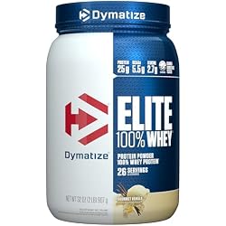 Dymatize Elite 100% Whey Protein Powder, L-Leucine, Quick Absorbing & Fast Digesting for Optimal Muscle Recovery, Gourmet Vanilla, 32 Oz