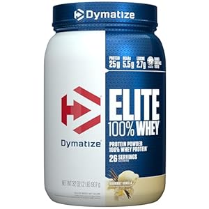Dymatize Elite 100% Whey Protein Powder, L-Leucine, Quick Absorbing & Fast Digesting for Optimal Muscle Recovery, Gourmet Vanilla, 32 Oz