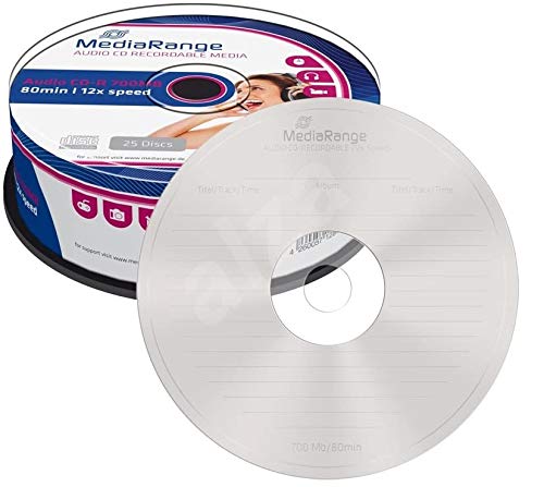 25 Mediarange Blank Inkjet Audio Branded CD-R Discs 12x 700MB 80 Minutes CD in Spindle pack MR223