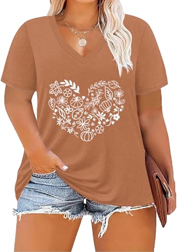 Image of ForHailey Women's Plus Size Short Sleeve Tee Shirt V Neck Basic Ladies Loose Fit T Shirt 1X-5X
