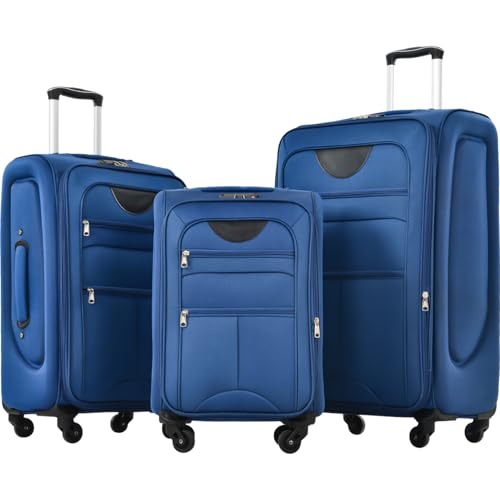 Blue Polyester Softside Expandable Luggage Set - TSA Lock, Spinner Wheels, Easy Access Design