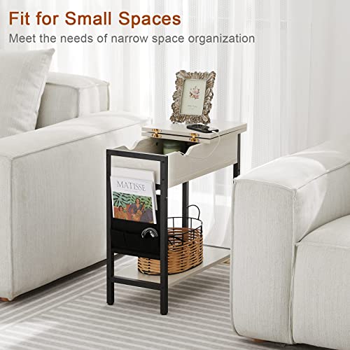 Apicizon End Table With Usb Ports & Power Outlets Charging Station, Nightstand Narrow Flip Top Side Table With Storage Space And Black Bag For Living Room Bedroom, Greige #TOP6