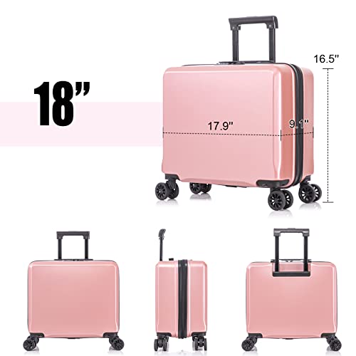2 Piece Travel Luggage Set - Abs Hard Shell Suitcases With Wheels - Lockable Luggage Sets - 18” Underseat Luggage And 14” Travel Case - Aluminum Telescopic Handle - Elastic Fixing Belt -Rose Gold #TOP1