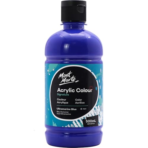 Mont Marte Signature Ultramarine Blue Acrylic Paint, 16.9oz (500ml), Semi-Matte Finish, Suitable for Canvas, Wood, Fabric, Leather, Cardboard, Paper, MDF and Crafts
