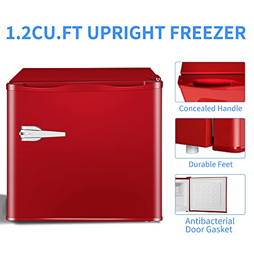 Image of Antarctic Star Mini Upright Freezer -1.2 cu.ft Compact freezer with Removable Shelves and Adjustable Thermostat, for Home /Kitchen /Office(Red)