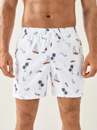 Verdusa Men's Tropical Graphic Drawstring Waist Beach Shorts Hawaiian Swim Trunks with Pockets3
