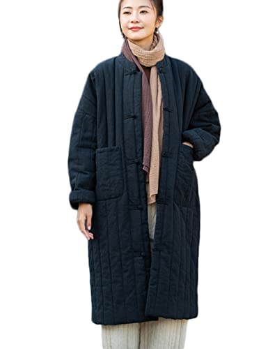 NFYM Women's Lightweight Quilted Longer Length Coat Winter Coats for Women Retro Chinese Casual Jacket