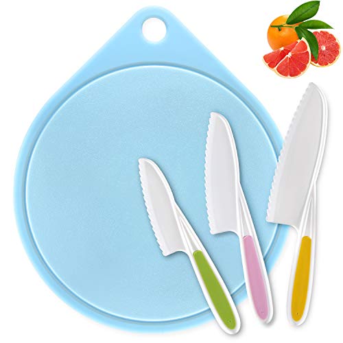 LEEFE kids Cooking Supplies Knife (3-Piece) and Cutting Board/Firm Grip, Safe Lettuce