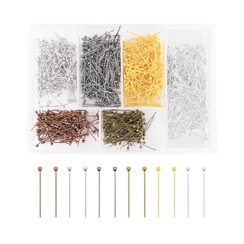 Mandala Crafts Assorted 1 Inch Metal Ball Head Pins for Jewelry Making Earring Making Supplies - 850 Jewelry Findings for Making Earrings DIY Bracelets Rosary Charms