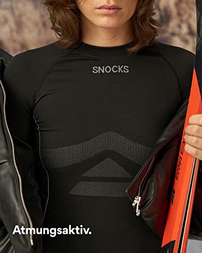Foto von Snocks Frauen Thermo Set Gr. S I Wärmende Funktionsunterwäsche für Damen I Ski, Jogging, Spatzieren oder für die Freizeit ideal geeignet I Funktionsshirt Frauen langarm und Funktionshose Set I Schwarz