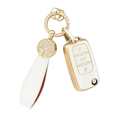 BLINGOOSE Capa para chave de carro em TPU suave, capa protetora para porta-chaves, Branco e ouro