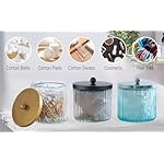 KMwares 2-Pack Glass Qtip Holder Dispenser Set - Bathroom Canister Storage Organizer for Cotton Balls, Swabs, Floss Picks, and Makeup Sponges with Matte Black Metal Lid - Clear Vanity Apothecary Jars - Image 4