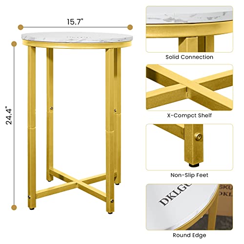 Dklgg Modern Gold Side Table Set Of 2, Small Coffee Table Round End Table With Gold Frame, Marble Side Table Bedside Table For Living Room, Bedroom, Small Space, 16" D*24" H #TOP2
