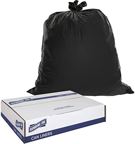 Genuine Joe GJO01535 Heavy Duty Low-Density Puncture Resistant Can Liner, 60 gallon Capacity, 56" Length x 39" Width x 1.50 mil Thickness, Black (Box of 50)