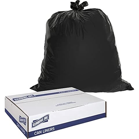 Genuine Joe 01535 Heavy-Duty Trash Bags, 1.5 Mil, 55-60 Gallon, 50/CT, Black Cover