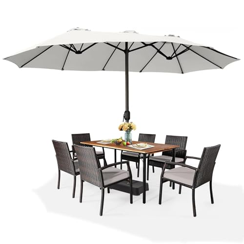 Image of 15ft Large Outdoor Umbrella Double-Sided Patio Umbrella with 65 Kgs Movable Stand, Crank Handle, 12 Ribs Rectangular Garden Umbrella for Patio Graden, Poolside, Terrace, Cafe and Hotels