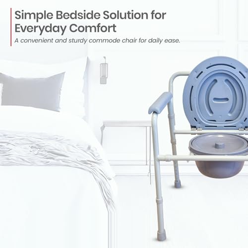 Image of AGEasy (Max Group) Foldable Commode Chair | Adjustable Height, Lightweight Bedside Toilet Chair for Adults & Seniors | Sturdy Aluminum Frame, Supports Up to 100 kg