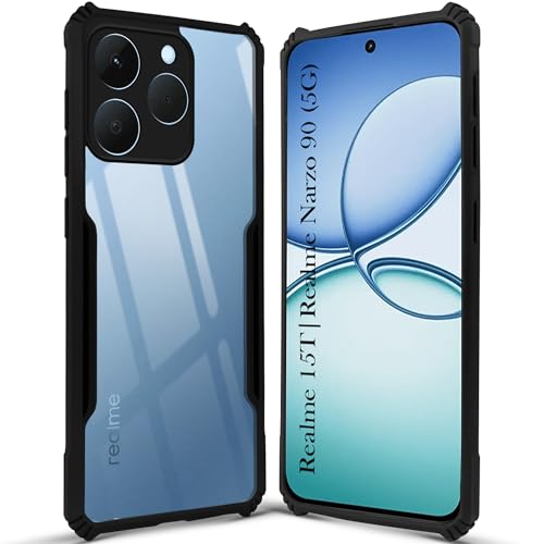 Image of Jkobi Hybrid Back Cover Case for Realme 15T | Realme Narzo 90 (Shockproof with Polycarbonate Clear Panel | Professional Black)
