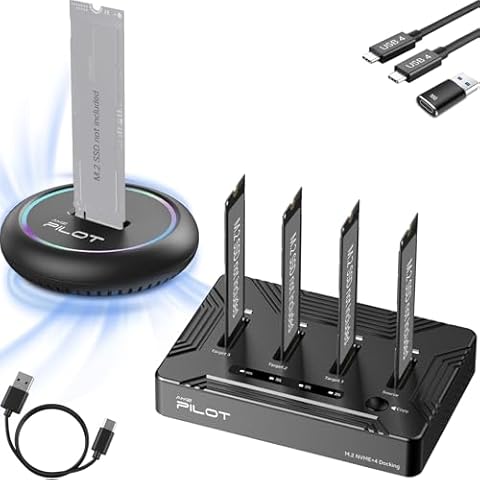 4 Bays M.2 NVMe Duplicator Offline Cloner USB 4 Type C to SSD Docking Station, 40Gbps M.2 Copy Reader for (M Key, B+M Key) PCIE Dock, Size for 22110 2280 2260 2242 2230 - Pilot SD03C + Pilot C4C Cover