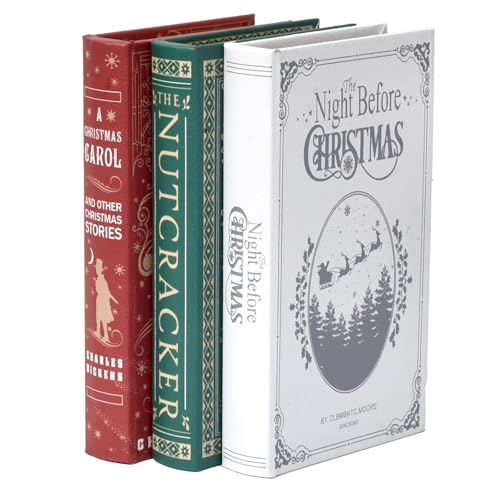 DEOCR4SEASON Faux Book Box Set of 3 with Hidden Storage for Christmas Decor
