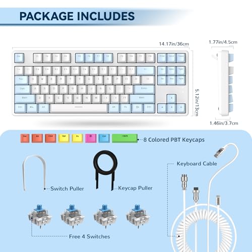MAGIC-REFINER AK873 75% Wired Mechanical Gaming Keyboard, Anti-ghosting Blue Switch,8Pcs DIY Sublimation Color keycaps,Rainbow LED Backlist for PC Xbox PS4Mac Users(Blue White) by MAGIC-REFINER - Image 8