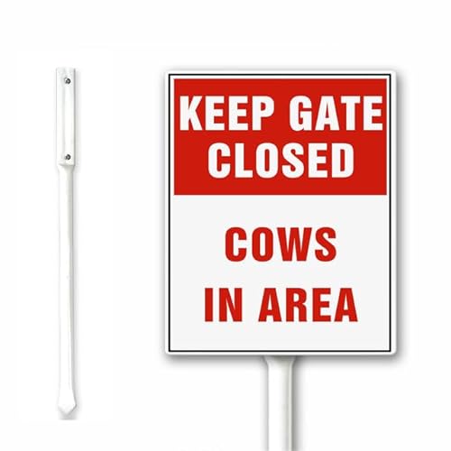 Panneau de cour avec piquet Keep Gate Closed Cows In Area, 12 x 15 cm, en aluminium robuste, résistant aux intempéries et à la décoloration