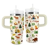 xiiai Camping Tumbler 14oz With Handle, Travel Coffee Mug Tumbler For Campers Lovers, Stainless Steel Tumblers, Resents For Him Or Her, Christmas, Birthday