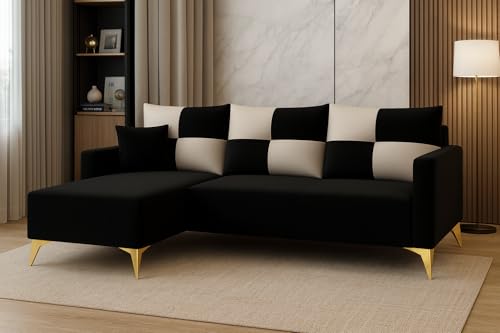 Image of CASASTYLE Brogan 4 Seater Fabric LHS L Shape Sofa Set (Black) in Premium Velvet Finish | Durable Comfort | Ideal for Living Room