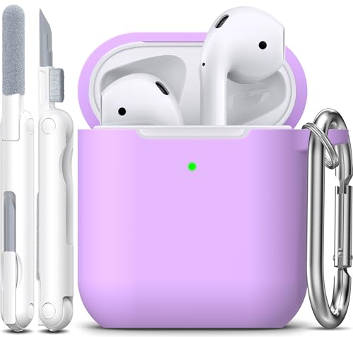 Image of AirPods Case Cover with Keychain, Full Protective Silicone AirPods Accessories Skin Cover for Women Girl with Apple AirPods Wireless Charging Case,Front LED Visible-Lavender