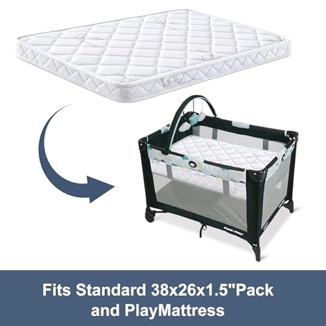 Pack and Play Mattress - 38 x 26- Premium Knitted Fabric Safety Reinforced Play Yard Mattress - Fits for Graco & Baby Trend & Pamo Babe Playard, Firm Support and Comfort Foam£¬White
