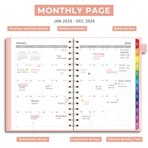 2026 Diary A5 Week to View Appointment Book, Weekly & Monthly Planner - 30-Minute 2026 Jan to Dec with Colorful Monthly Tabs & Inner Pocket, 100 GSM Paper, Boost Productivity - Pink - Image 2
