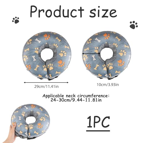 Aufblasbare Halskrause für Hund Katze, Hundekragen Leckschutz, Weicher Schutzkragen Leckschutz nach OP oder Kastration, Genesungshilfe für Hunde und Katzen (Graue M)