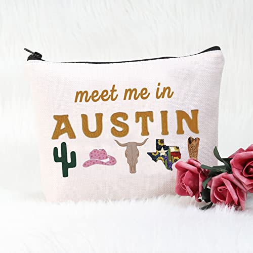 POFULL Austin Gifts Texas Bachelorette Party Makeup Bag Meet Me in Austin Travel Cosmetic Pouch4