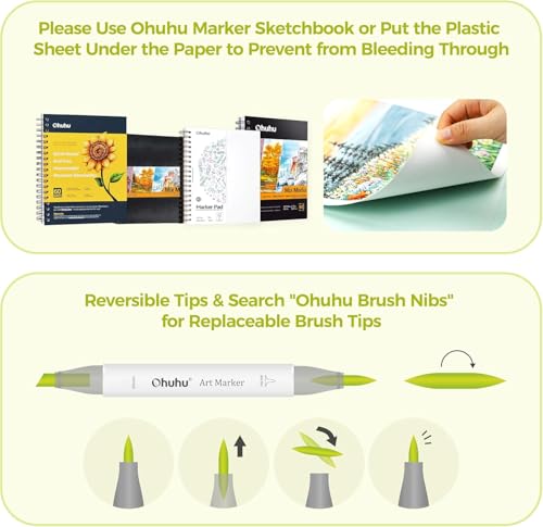 Ohuhu Alcohol Markers Brush Tip-Double Tipped Art Marker Set for Artist Adults Coloring Illustration-120 Colors-Brush & Chisel Dual Tips-Honolulu B-Refillable Alcohol-Based Ink,Multi-Coloured