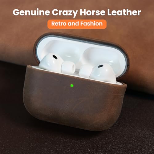Image of for AirPods Pro 3 Case 2025, Handcrafted Crazy Horse Leather Cover | Top Grade Vintage Protective Case with Lanyard, Unique Patina, MagSafe Ready,Compatible with Apple AirPods Pro 3rd Generation