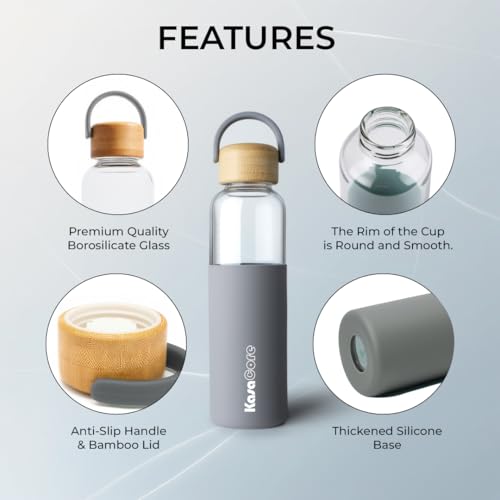 Image of Borosilicate Glass Water Bottle 500 ml | Leakproof Bamboo Lid & Silicone Sleeve | BPA Free Reusable Drinking Bottle for Office, Gym, Travel & Daily Use