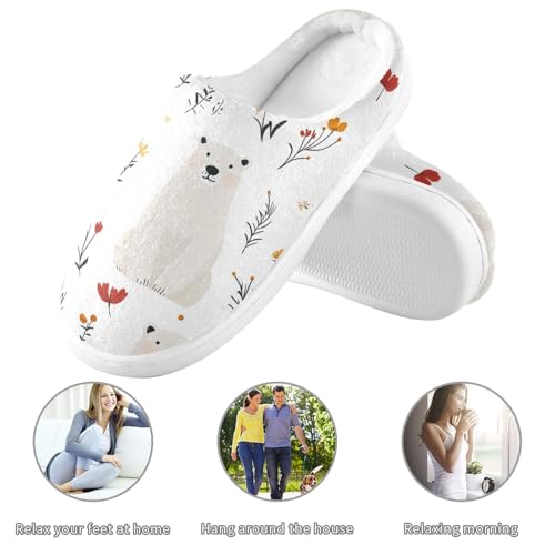 JUNZAN Cute Polar Bear White Womens Cotton Slippers Non Slip Memory Foam Indoor Shoes for Bedroom Christmas Presents 6-73